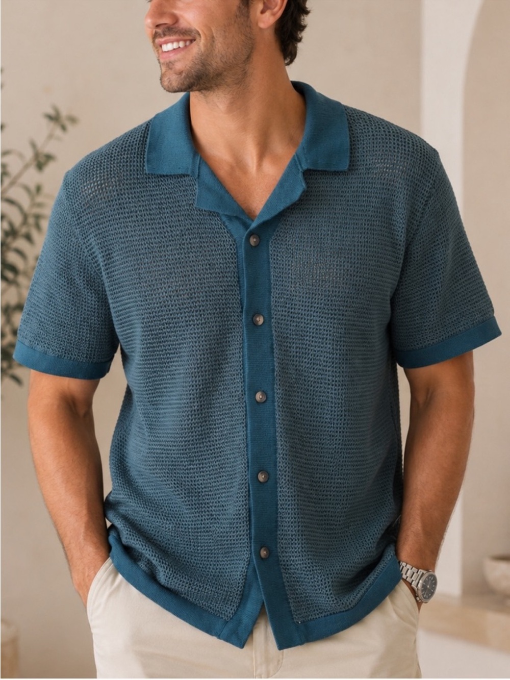 Men’s Goodfellow & Co Teal Knit Short-Sleeve Polo